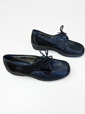 Medicus Agnes Black Leather Faux Croc Lace Up Comfort Shoes Size UK 7 / US 9.5